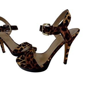 Stuart Weitzman Leopard Animal Print Platform Heels Sandals Size 7.5 Open‎ Toe
